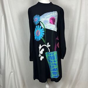 Black Gorman Abstrat Flower Pot 2024 Long Sleeve Dress